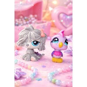 Littlest Pet Shop LPS Pet Duo Puli Dog #1458 Cockatoo Bird #1459 2009 Hasbro